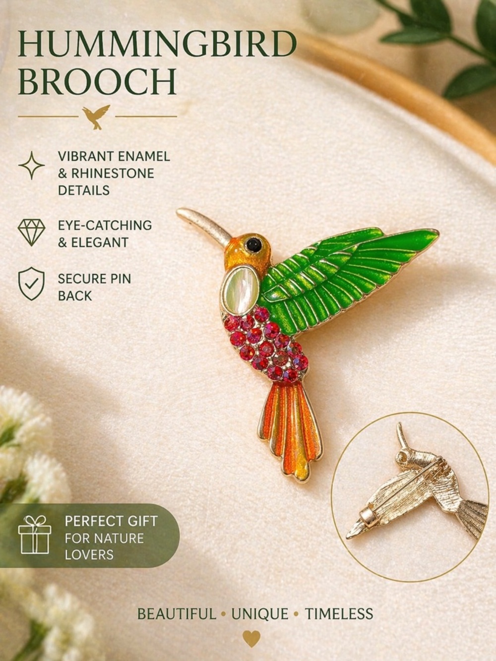 NEW Hummingbird Rhinestone Brooch Pin – Colorful Enamel Statement Bird Jewelry